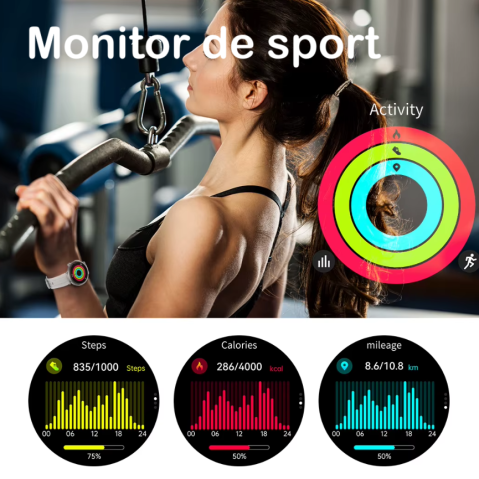 Ceas SmartWatch de Dama ZENARK® MED EX 9 PRO, Ecran AMOLED Ultra HD 4K, 2 Bratari, Functii sanatate, Sporturi multiple, Gold [6]