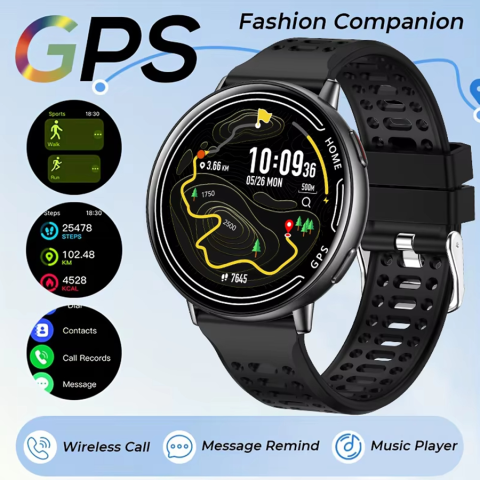 Ceas SmartWatch ZENARK® K100, Ecran Ultra HD 360x360, 2 bratari incluse, GPS integrat, 100+ Sporturi, Negru [8]