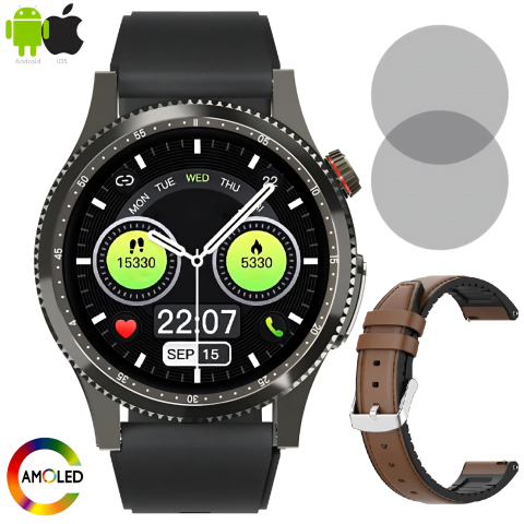 AMOLED series - Ceas SmartWatch ZENARK® HX 9 PRO, Ecran AMOLED Ultra HD 4K, Monitorizare Glicemie, ECG, Ritm cardiac 24H, Somn, Oxigen sange, Temperatura corporala, Tensiune arteriala, Respiratie, Analiza sange, Evaluare rapida 30 Sec, Notificari, Apel, SMS, Negru