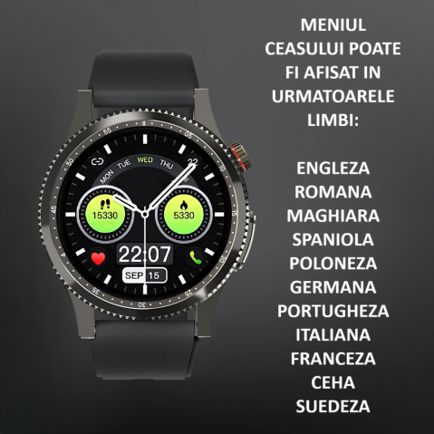 Ceas SmartWatch ZENARK® HX 9 PRO, Ecran AMOLED Ultra HD 4K, Monitorizare Glicemie, ECG, Ritm cardiac 24H, Somn, Oxigen sange, Temperatura corporala, Tensiune arteriala, Respiratie, Analiza sange, Evaluare rapida 30 Sec, Notificari, Apel, SMS, Negru [1]