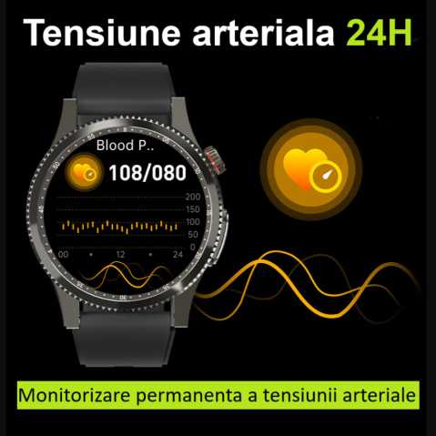 Ceas SmartWatch ZENARK® HX 9 PRO, Ecran AMOLED Ultra HD 4K, Monitorizare Glicemie, ECG, Ritm cardiac 24H, Somn, Oxigen sange, Temperatura corporala, Tensiune arteriala, Respiratie, Analiza sange, Evaluare rapida 30 Sec, Notificari, Apel, SMS, Negru [8]