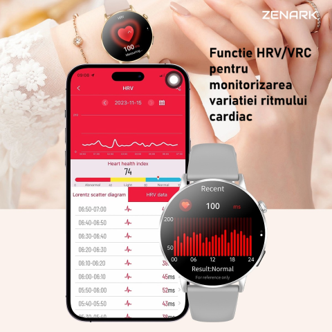 Ceas SmartWatch ZENARK® Dbit 8, 2 Bratari, Ecran 1.32 inch AMOLED Ultra HD 4K, Functii sanatate, Sporturi multiple, Lanterna, Negru [14]