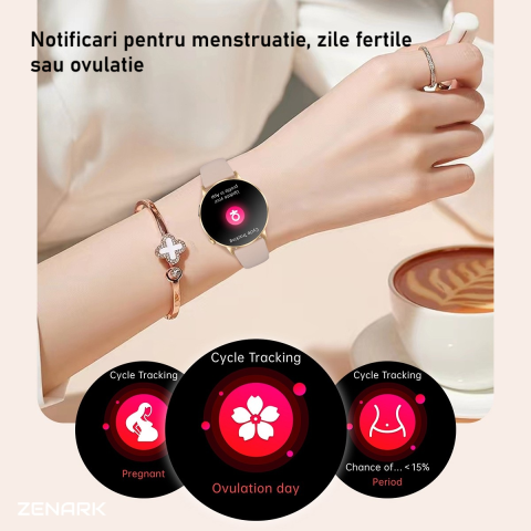 Ceas SmartWatch ZENARK® Dbit 8, 2 Bratari, Ecran 1.32 inch AMOLED Ultra HD 4K, Functii sanatate, Sporturi multiple, Lanterna, Negru [12]