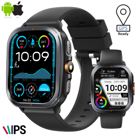 OUTDOOR series - Ceas Smartwatch Zenark® T500 S, GPS integrat, Ecran IPS HD, Baterie 450 mAh, Negru