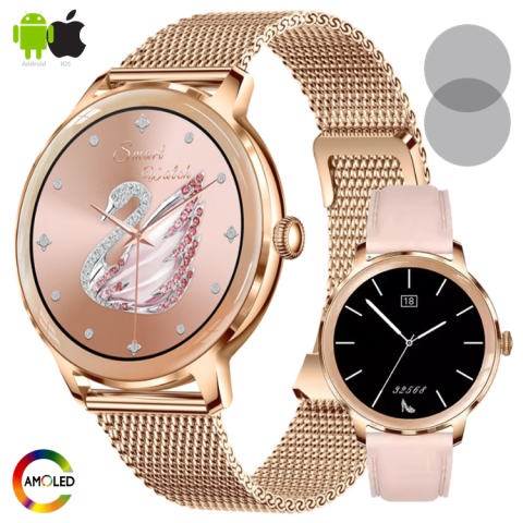 SLIM series - Ceas SmartWatch de Dama ZENARK® T50-XS PRO, 2 Bratari, Ecran AMOLED Ultra HD 4K, Gold