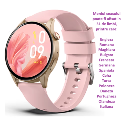 Ceas SmartWatch ZENARK® Y8 LITE, Ecran AMOLED, Ultra HD 4K, Roz [1]