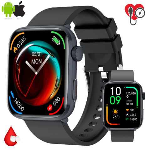 SLIM series - Ceas SmartWatch ZENARK® T9, Ecran Retina Ultra HD, Functii sanatate, 100+ Sporturi, Negru
