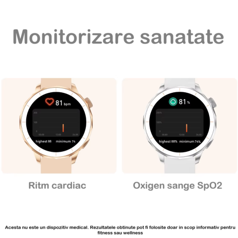 Ceas SmartWatch Dama ZENARK® Watch H65 PRO, 2 Bratari, Ecran AMOLED, Ultra HD 4K, Gold/Rose [7]