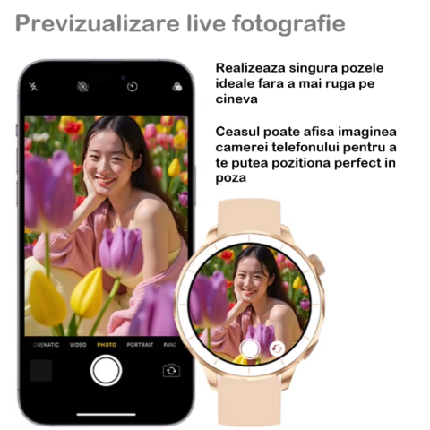 Ceas SmartWatch Dama ZENARK® Watch H65 PRO, 2 Bratari, Ecran AMOLED, Ultra HD 4K, Gold/Rose [5]