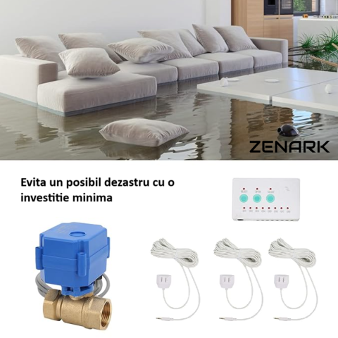 Sistem automat impotriva inundatiilor, Zenark Stop-Leak SL-15, Electrovalva automata Fast-Lock DN25 1" 1 Tol, 3 senzori 360 cu cablu [2]