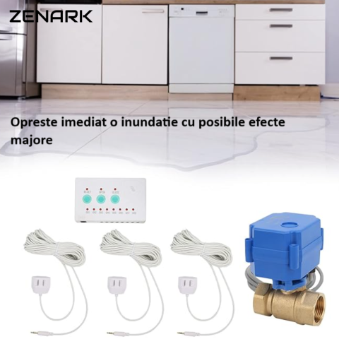 Sistem automat impotriva inundatilor Zenark Stop-Leak SL-15, Electrovalva automata Fast-Lock DN20 3/4, 3 senzori 360 cu cablu [9]