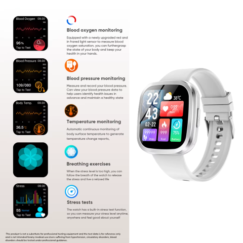 Ceas SmartWatch de Dama ZENARK® Matrix, Ecran Ultra HD, Scanare rapida functii sanatate 30 sec, Sporturi, Notificari, Gri/Alb [7]