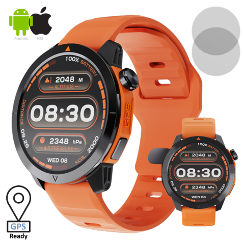 OUTDOOR series - Smartwatch ZENARK® XN7 LITE, Ecran AMOLED, Subacvatic 3 ATM, Busola, GPS integrat, Altimetru, Barometru, Negru/Portocaliu