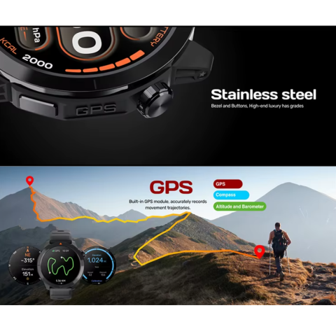 Smartwatch ZENARK® XN7 LITE, Ecran AMOLED, Subacvatic 3 ATM, Busola, GPS integrat, Altimetru, Barometru, Negru/Portocaliu [5]