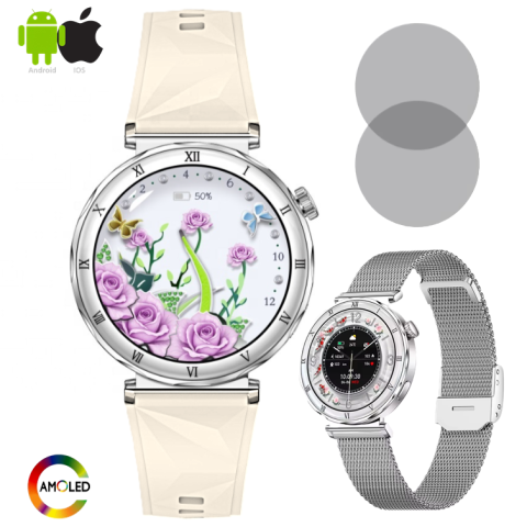 AMOLED series - Ceas Smartwatch Dama ZENARK® i22 PRO, SUPER AMOLED, Silver/White