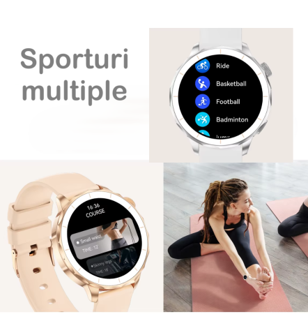 Ceas SmartWatch Dama ZENARK® Watch H65 PRO, 2 Bratari, Ecran AMOLED, Ultra HD 4K, Silver/White [9]