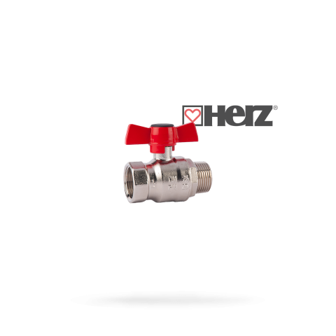 Robineti si fitinguri - Robinet cu bila HERZ DN20 - 3/4" FI-FE, maner fluture - alama nichelata