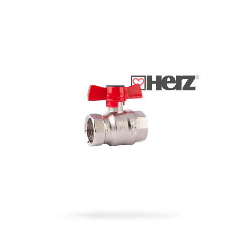 Incalzire - Robinet cu bila HERZ DN25 - 1" FI-FI, maner fluture - alama nichelata