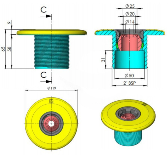 Duza Refulare Perete AstralPool Beton Filet 2 inch Debit Reglabil Multiflow Cod 00295 [2]