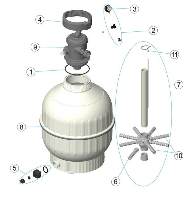 Filtru cu nisip AstralPool Cantabric D500 montaj superior 500mm 9m³h vana multiport 1½" piscine 54m³ [3]