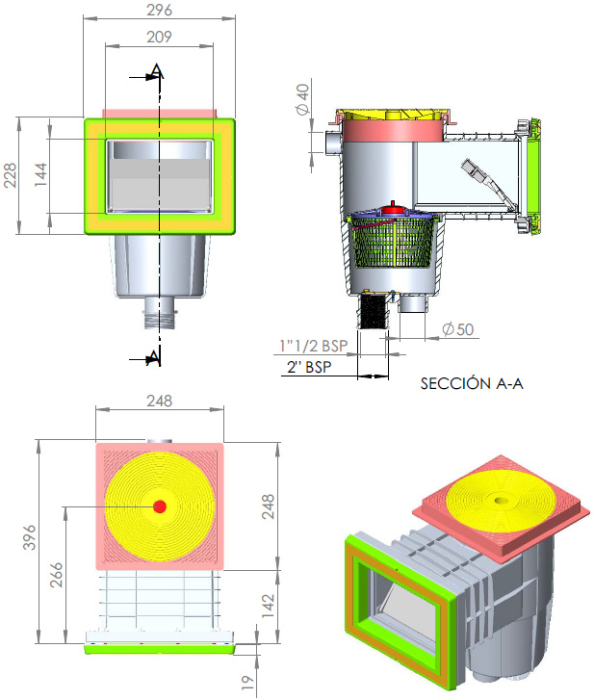 Skimmer AstralPool Liner 15.0 Litri - Deschidere Frontală Îngustă - Lungime Încastrare Scurtă - Capac Pătrat [3]