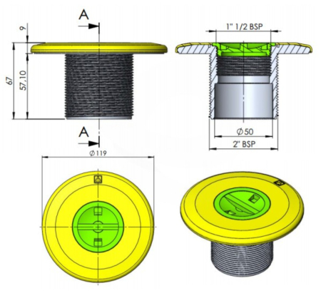 Priză aspirație AstralPool 00301 - Piscine beton - Montaj lipire sau filetare - Filet 2" [1]