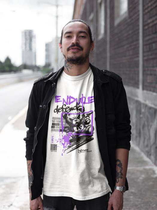 Tricou Endure Defend – ursuleț punk graffiti, alb, unisex, Hypewear.ro [2]