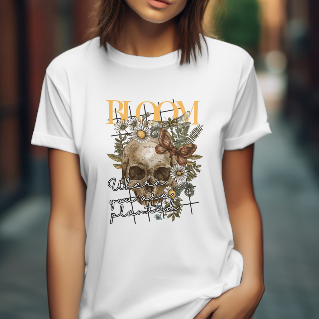 Tricou Bloom Where You Are Planted Femei | Design Craniu și Flori Hypewear [1]