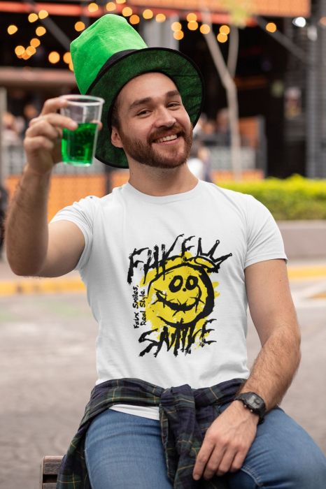 Tricou alb Fake Smile – unisex, urban style, Hypewear.ro [1]