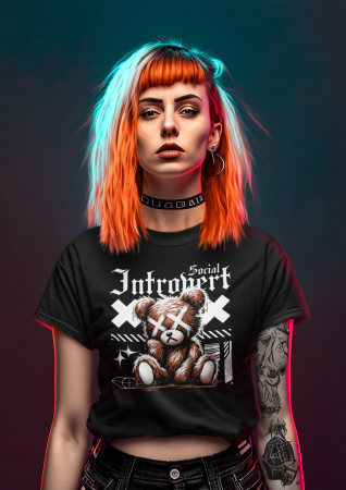 Tricouri Stare de Spirit – Poartă ce simți, exprimă ce gândești | Hypewear.ro - Tricou Social Introvert negru cu ursuleț X-eyes – Design urban streetwear