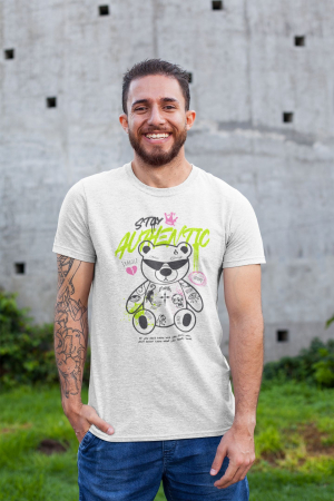 Tricou Stay Authentic – ursuleț tatuat, alb, urban unisex, Hypewear.ro [1]