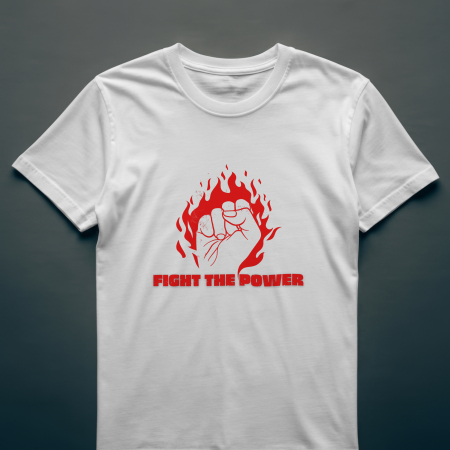 Tricouri Streetwear – Cultura urbană într-un design autentic | Hypewear.ro - Tricou alb Fight The Power cu pumn roșu flăcări