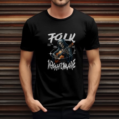Tricouri Streetwear – Cultura urbană într-un design autentic | Hypewear.ro - tricou-folk-nightmare-schelet-chitara-folk-rock