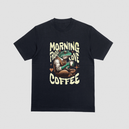 Tricouri cu animale funny – Umor vizual pe bumbac 100% | Hypewear.ro - Tricou Morning Frogs Love Coffee – Funny Caffeine Lover | Hypewear