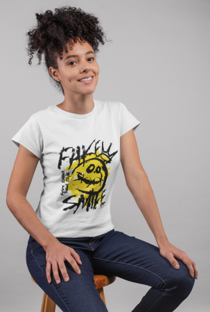 Tricou alb Fake Smile – unisex, urban style, Hypewear.ro [1]