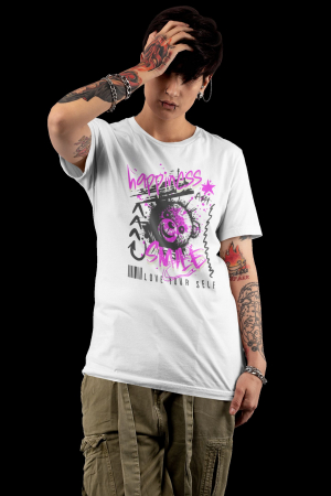Tricou Happiness Smile – love yourself, graffiti, alb, unisex, Hypewear.ro [1]