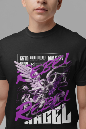 Tricou Rebel Angel – Înger cu aripi violet și mesaj urban | Hypewear.ro [2]