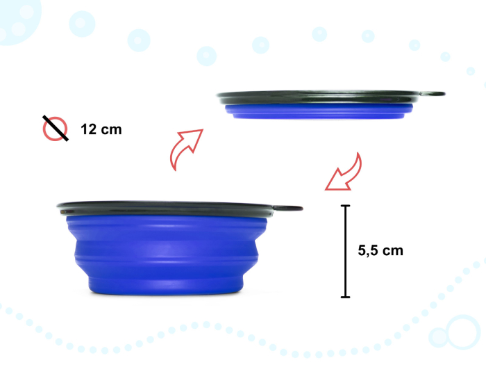 Bol de voiaj din silicon pentru animale de companie, pliabil, culoare albastra, diametru 12 cm [2]
