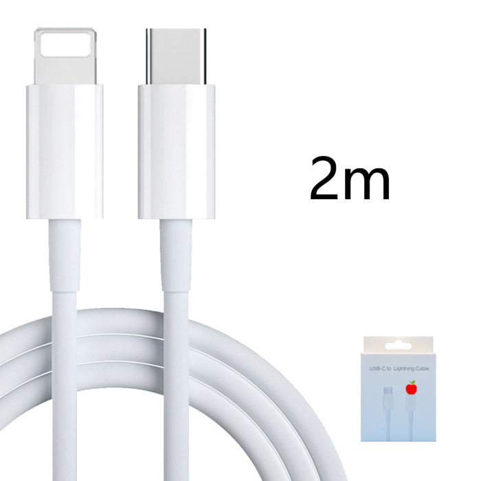 Cablu Date si Incarcare Rapida PD 27W, Pentru iPhone 14 13 12 11 Pro Max X XS XR 8 7 6s Plus SE, Premium, USB-C la Lightning, 2 m, Alb [3]