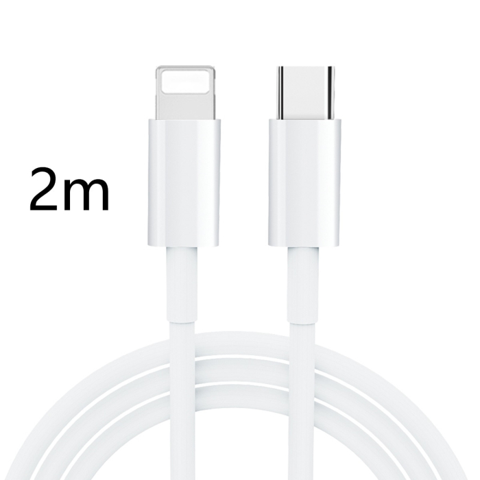 Cablu Date si Incarcare Rapida PD 27W, Pentru iPhone 14 13 12 11 Pro Max X XS XR 8 7 6s Plus SE, Premium, USB-C la Lightning, 2 m, Alb [2]