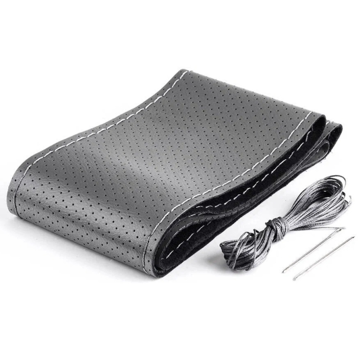 Husa volan din PIELE GRI + ATA GRI, diametru 37 - 39 cm (se coase, aspect ORIGINAL) [2]