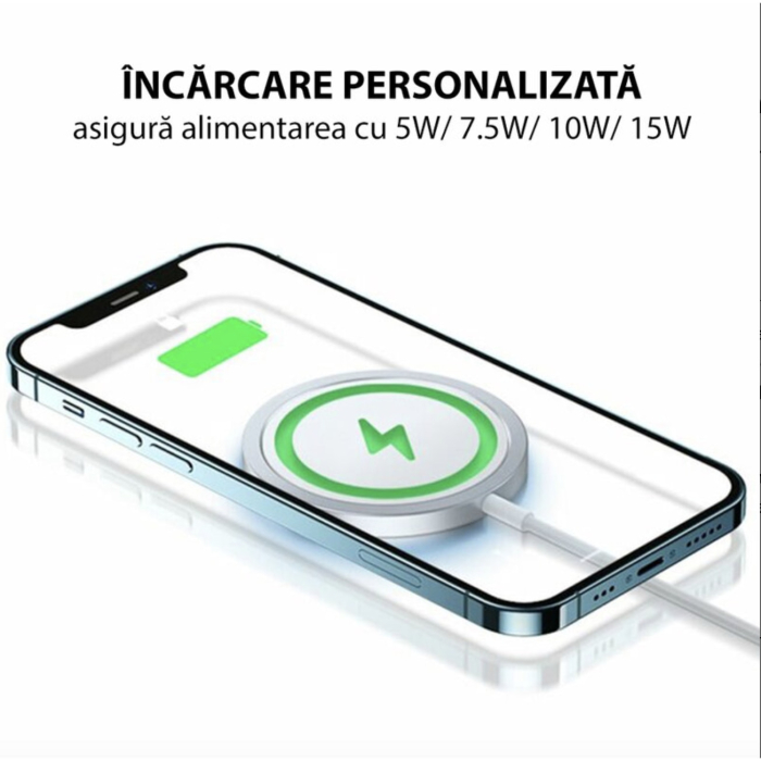 Incarcator Magnetic Wireless MagSafe, Incarcare Rapida 15W Fast-Charging, USB-C, compatibil iPhone 16/15/14/13/12/11 Pro Max, AirPods Pro/2, Samsung, Huawei, LG, Xiaomi, Alb [4]