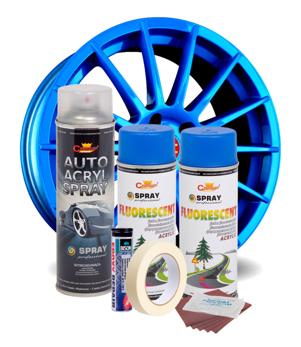Kit complet reparatie si vopsire jante culoare Albastru Fluorescent, V2 [2]