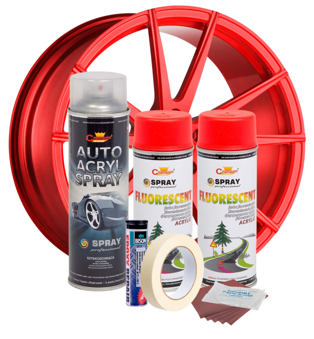 Kit complet reparatie si vopsire jante culoare Rosu Fluorescent, V2 [2]
