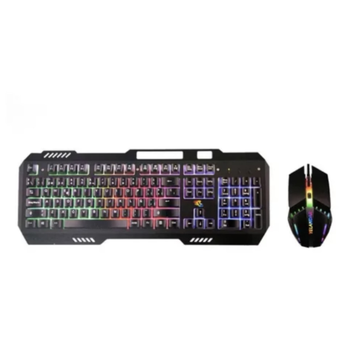 Kit Gaming Tastatura Mecanica si Mouse cu Fir Iluminare Rainbow RGB, Cablu USB, Taste PBT Double-Shot, 104 Butoane, Design Ergonomic, Anti-Praf, Material Dur, Cu Suport pentru Telefon, Negru [2]