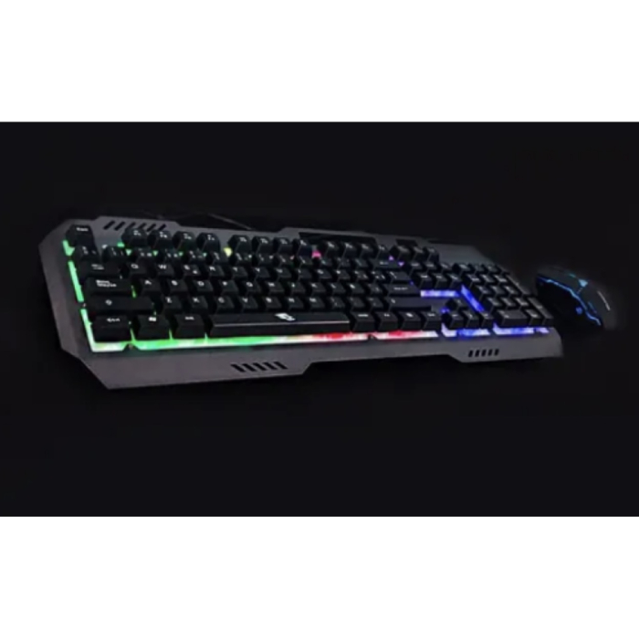 Kit Gaming Tastatura Mecanica si Mouse cu Fir Iluminare Rainbow RGB, Cablu USB, Taste PBT Double-Shot, 104 Butoane, Design Ergonomic, Anti-Praf, Material Dur, Cu Suport pentru Telefon, Negru [6]