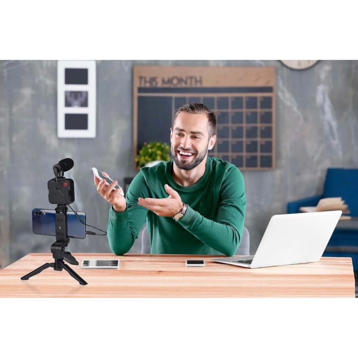 Kit Vlogging Profesional pentru filmari video, Luminozitate de 300 Lumen, Alimentare cu Baterii AA, Design Compact Negru [6]