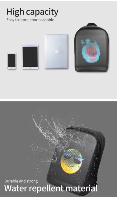 Rucsac Smart cu Display LED, WiFi, Waterproof, Aplicatie Dedicata iOS/Android, Port USB Extern, Negru [2]