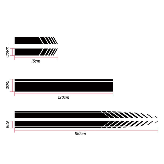 Set 5 stickere autoadezive Tuning, model "Racing Stripes V1", dimensiune 190 cm, culoare Neagra [2]