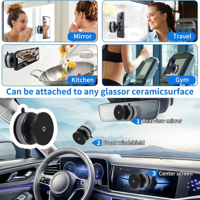 Suport Auto pentru Telefon, Magnetic, BYONDSELF®, Universal, Capacitate Portanta 7 kg, Multifunctional, Prindere pe Bord, Geam, Mobilier, Rotire 360°, Negru [3]